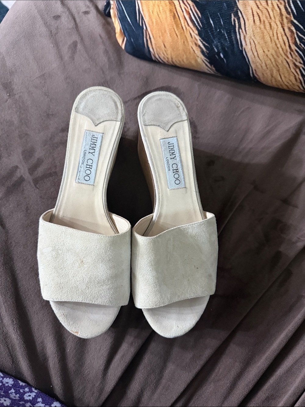 Jimmy Choo Cream Suede Slide Mules
